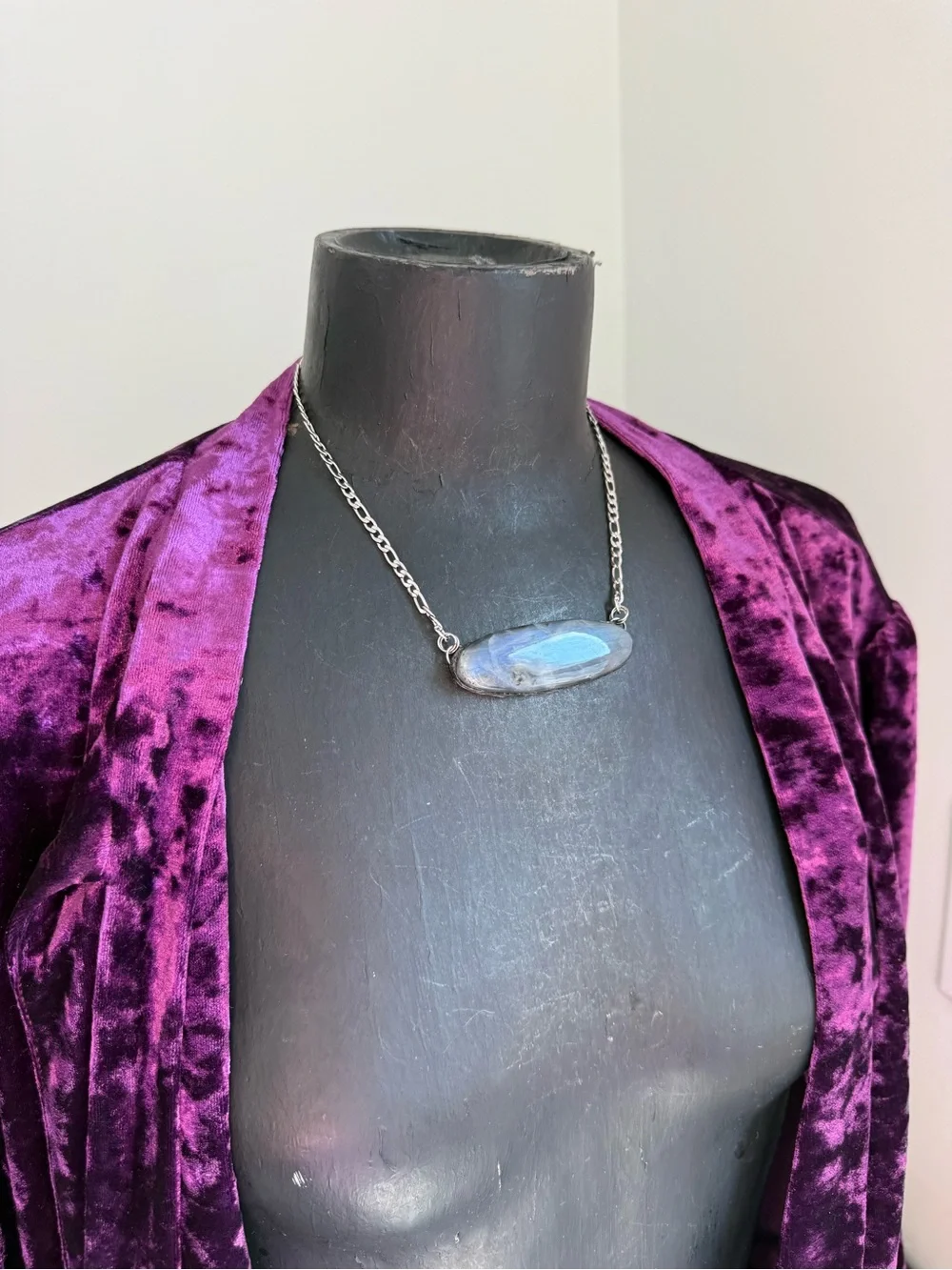 Labradorite Bar Pendant Necklace statement jewelry for protection 3rd eye chakra